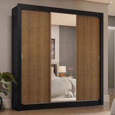 Guarda-roupa Casal 3 Portas de Correr com Espelho 4 Gavetas Preto/rustic Sublime Plus Madesa