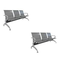 Kit 2 Cadeiras para Escritório Longarina 3 Lugares Aço Inox Dubai - Es