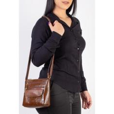 Bolsa transversal de couro croco Maura - Whisky-Feminino