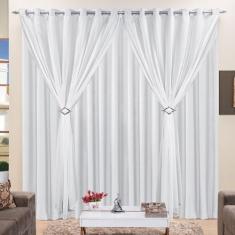 Cortina 3 Mts Sala Quarto Voal com Microfibra para Trilho Suisso Branc