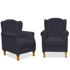 Kit 02 Poltronas Para Sala De Estar Yara P02 Suede Preto