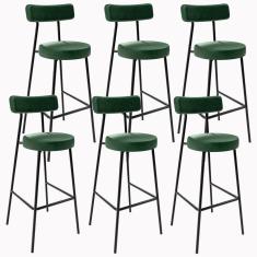 Kit 06 Banquetas Altas Estrutura Em Aço Milão Verde Musgo