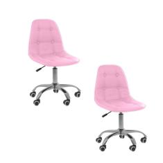 Kit 2 Cadeiras Office Eiffel Botonê Ajustável Base Giratória Rosa