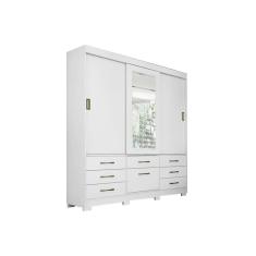 Guarda Roupa Casal Luiza 3 Portas de Correr 7 Gavetas MDF com Espelho Branco Panan Móveis