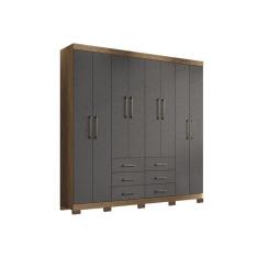 Guarda Roupa Casal Liverpool 8 Portas de Abrir 6 Gavetas MDF-MDP Jatobá-Grafite Santos Andirá