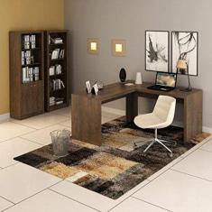 Conjunto Home Office 3 Peças com 1 Mesa para Escritório em L e 2 Estantes Tecno Mobili Rústico