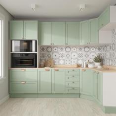 Cozinha Modulada 7 Peças com Tampo 3 Aéreos 3 Balcões e Torre Quente Arizona Cabecasa Madeiramadeira Branco/menta