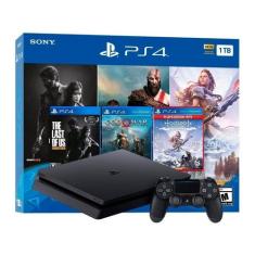 Sony Playstation 4 Slim 1tb Mega Pack: The Last Of Us Remastered/god Of War/horizon Zero Dawn Complete Edition Cor  Preto Onyx PlayStation 4