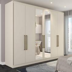 Guarda-Roupa Casal Guarujá 6 Portas 6 Gavetas com Espelho 100% Mdf Off White - Panorama Móveis