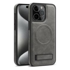 Capa de telefone magnética com suporte invisível de couro para iPhone 11 12 13 14 15 Pro Max 14 15 Plus 15Pro Capa de telefone com suporte, cinza, para iPhone 13 ProMax