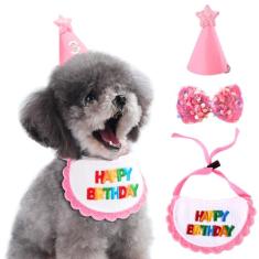 IDOLPET Artigos de festa de aniversário para cães, gatos, bandana, chapéu de babador, coleira fofa com gravata borboleta para gatos, filhotes, cães pequenos e coelhos