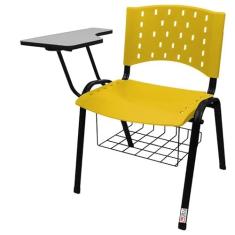 Cadeira Universitária Plástica Amarela Com Porta Livros 10 Unidades - ULTRA Móveis