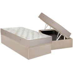 Cama Box Baú Solteiro: Colchão Molas Bonnel Ortobom Hotelaria Nanolastic Orthotel Superluxo + Base CRC Suede Clean(88x188)