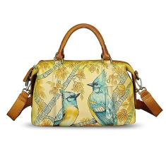 Bolsa feminina de couro genuíno pintada à mão, bolsa de mão com alça superior, bolsa tiracolo, Padrão 3