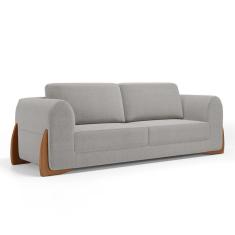 Sofá Living Bloom 200cm 03 Lugares Com Pés De Madeira Bouclê Cinza - Desk Design