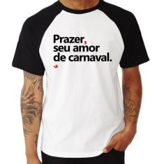 Camiseta Raglan Prazer, seu amor de carnaval - Foca na Moda, Branco, P