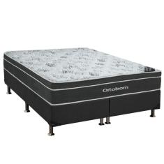 Cama Box Queen: Colchão Molas Bonnel Ortobom Nanolastic Exclusive + Base Crc Suede Gray(158X198)