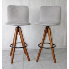 Kit 2 Banquetas Lavínia Base Fixa Champagne Vários Tecidos em Linho e 