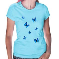 Baby Look Borboletas Azuis - Foca na Moda, Azul bebê, GGG