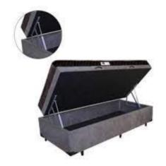 Cama Box Baú Solteiro Conforto Sintético Cinza + Colchão Solteiro Conforto Espuma D23 Com eps 20x88x188