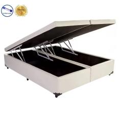 Cama Box Baú Bi-partida Queen Síntetico Bege 158x198
