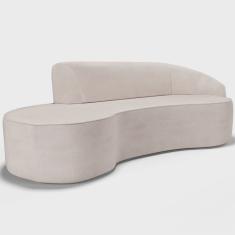 Sofá 3 Lugares Curvo Sala de Estar Living Firenze Direito D02 Linho Cru 210 cm D-461 - Lyam