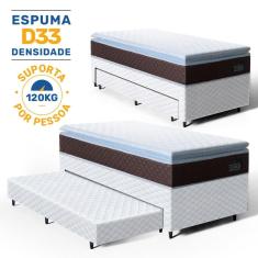 Cama Box com Colchao de Espuma D33 Pillow Top Comfort Luxo + Auxiliar de Espuma Unique Solteiro 88cm
