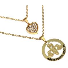 Colar Duplo Minha Profissão Serviço Social Folheado Ouro 18k