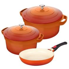 Jogo de Panelas 3 Peças Le Cook Antiaderente Cerâmico Laranja