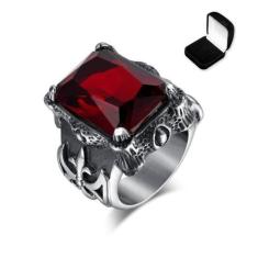 Anel Garra Masculino Pedra Rubi CZ Gótico Dark Místico Medieval - Judi