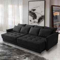 Sofá Cama Retrátil e Reclinável 2,30m com Molas Carol Veludo Preto Ado