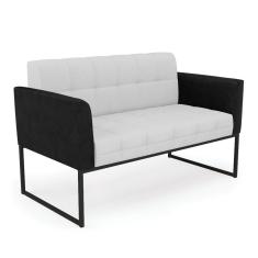 Sofá Namoradeira 2 Lugares Base Industrial Preto Elisa Preto-linho Cinza A05 D03 - D'rossi
