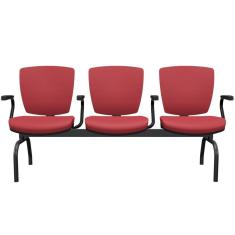 Cadeira Longarina 3 Lugares Aeroporto Recepção Preto Baixa Flexi P03 Vinil Vermelho - Lyam