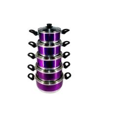 Jogo Panelas Alumínio Lilás Tampa De Vidro 5 Peças