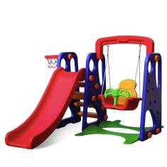 Playground Completo Criança Feliz 3 em 1, Escorregador com Balanço e Cesta de Basquete BARZI