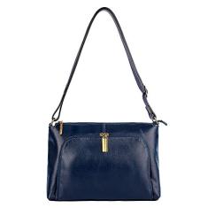 Bolsa de couro liso tiracolo Ninna - Azul