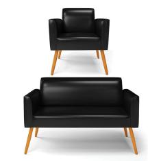 Sofá Namoradeira com Poltrona Pés Palito Castanho Marisa Corano D03 - D`Rossi