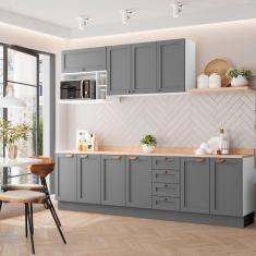 Cozinha Modulada 6 Peças com Tampo 3 Aéreos 3 Balcões Arizona CabeCasa MadeiraMadeira Branco/Cinza