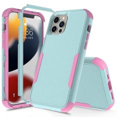 Capa de 3 camadas para iPhone 15 14 13 12 11 Pro Max Mini XR XS Max 8 7 15Plus SE 2020 Luxury Armor Soft Bumpers Capa dura, verde rosa, para iPhone 14Plus