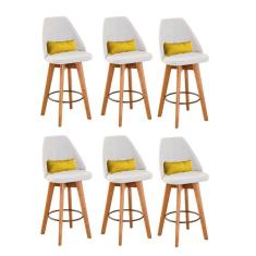 Kit 06 Banquetas Linho Bege E Almofada Sintético Amarelo