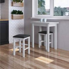 Conjunto Mesa para Sala de Jantar Dobrável com 4 Banquetas Branco