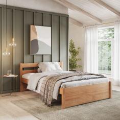 Cama Casal em Madeira Maciça 140x190 Unique Yescasa Amendoa