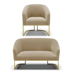 Namoradeira E Poltrona Base Industrial Dourado Stella Suede D03 - D`rossi Cor Marrom Rato