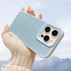 Capa de telefone de malha respirável de dissipação de calor de luxo para iPhone 15 14 Plus 13 12 11 Pro Max à prova de choque macio pára-choque capa traseira rígida, azul claro, para iPhone 14