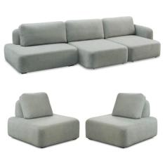 Conjunto Sala de Estar 1 Sofá Retrátil Modulado 282cm e 2 Poltronas Sa