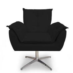 Poltrona Decorativa Opala Base Giratória  Cromada Alumínio  Preto - Ca