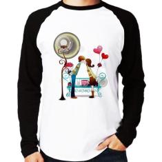 Camiseta Raglan Casal Namorados Beijando Manga Longa - Foca na Moda, B