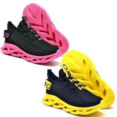 Kit 2 Tênis Esportivo Feminino Academia Shoes  Amarelo - Evoltenn, Ama