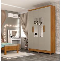 Guarda Roupa Solteiro com Espelho e pés 4 Portas 2 Gavetas 133cm Amste