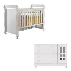 Berço Americano Mirelle E Cômoda Infantil Gran Selena Branco Brilho - 